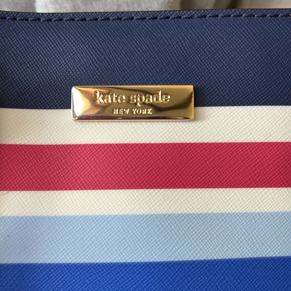 Kate Spade Satchel Crossbody bag striped red white blue black light blue NWOT - Picture 4 of 17